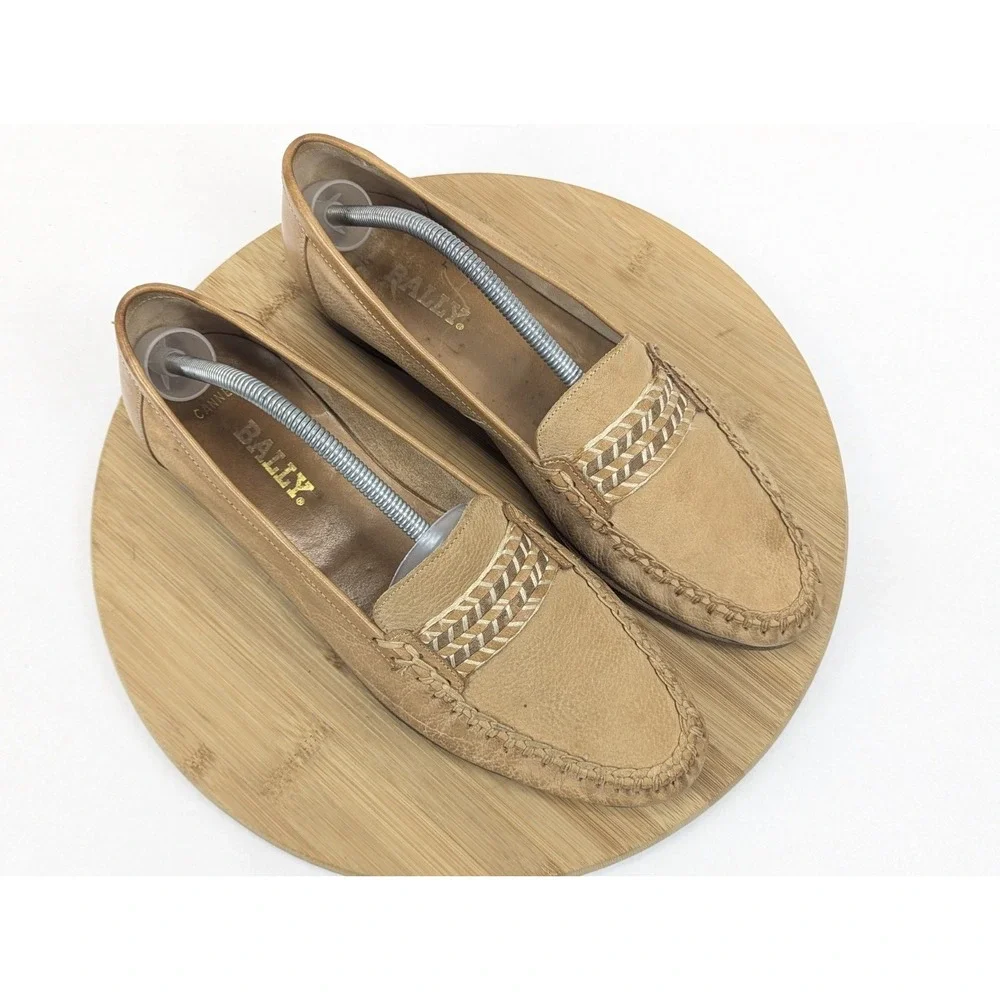 Bally Loafer Mens 11 Slip On Whipstich Tan Leather Casual Shoe Preppy City Italy